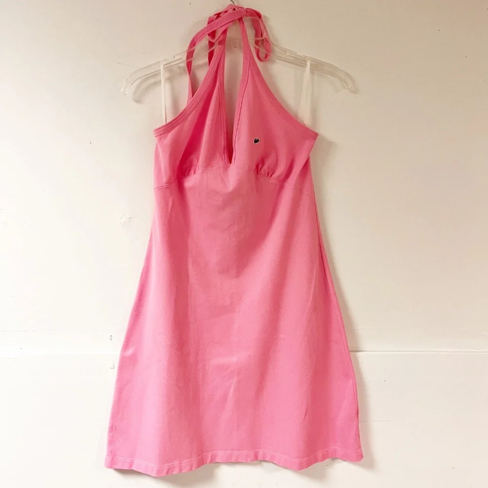 Lacoste Women's Pink Halter Babydoll Dress V Neck Y2K Preppy - Picture 2 of 7